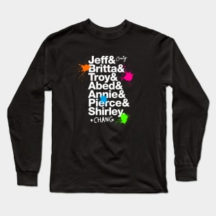 Community Roll Call – character names and paintballs Long Sleeve T-Shirt